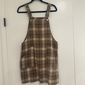 Pink Lily Plaid Pinafore Overall Mini Dress Size Small